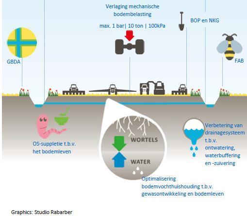 Verlaging mechanische bodembelasting Niet-kerende grondbewerking en bovenover ploegen Klompe & Lerink, 2016, HWodKa. Extra organische stof t.