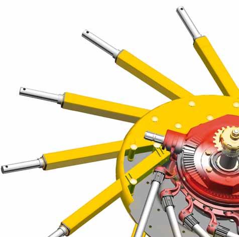 Het TopTech plus element Brede lagerafstand 420 mm Deze techniek is bĳ alle TOP zwadharken gelĳk: De aandrĳving van het element is ingekapseld en loopt continu gesmeerd in