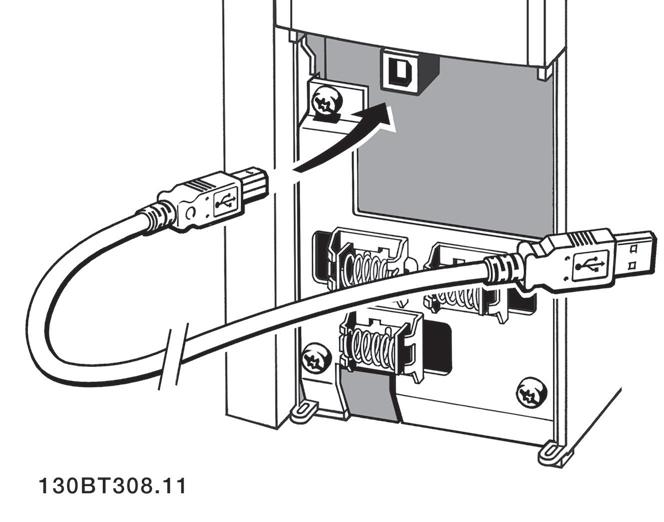 5. Bediening van de frequentieomvormer VLT HVAC Drive Bedieningshandleiding 5.1.5. Aansluiten van een pc op de FC 100 Installeer de MCT 10 setup-software om de frequentieomvormer vanaf een pc te besturen of te programmeren.