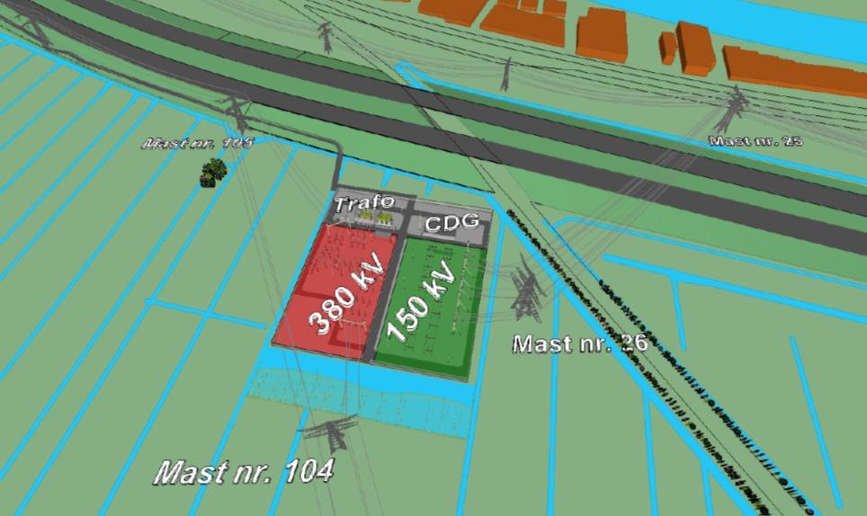 Afbeelding 6 Ligging transformatorstation tussen hoogspanningslijnen, A2 en spoorlijn Breukelen-Woerden Het plan omvat de realisatie van het transformatorstation, de aansluiting op de bestaande