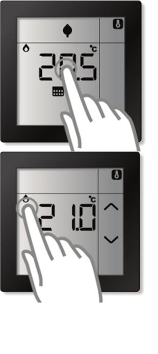 2.5.3 Tijdelijk aanpassen van de huidige gewenste temperatuur (SetPoint) Het is mogelijk om tijdelijk de huidige gewenste temperatuur (setpoint) te verhogen of te verlagen.