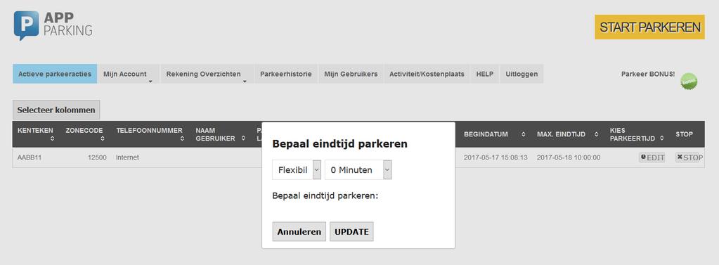 uw parkeerduur Stoppen