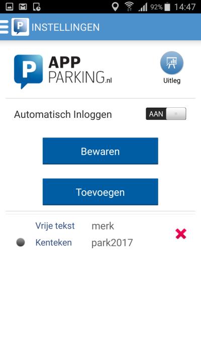 naast App Parking Vul vrije tekst en