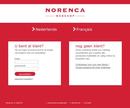 Opstarten van de webshop U kunt de webshop opstarten via: http://webshop.norenca.