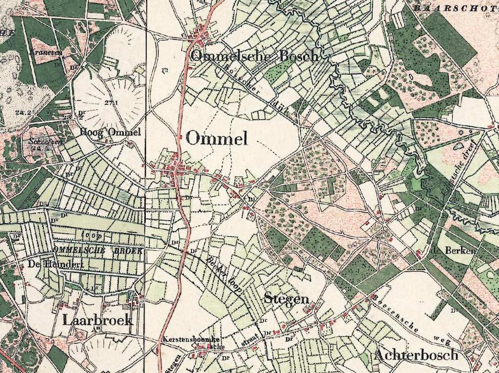 Navolgend is een viertal historische topografische kaarten weergegeven, waaruit de historische groei de kern Ommel met de bewoningsgeschiedenis duidelijk zichtbaar wordt.