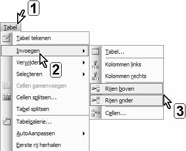 Rijen en kolommen toevoegen in een tabel Voeg een kolom toe 1. Klik op het menu Tabel. 2. Klik op Invoegen. 3.