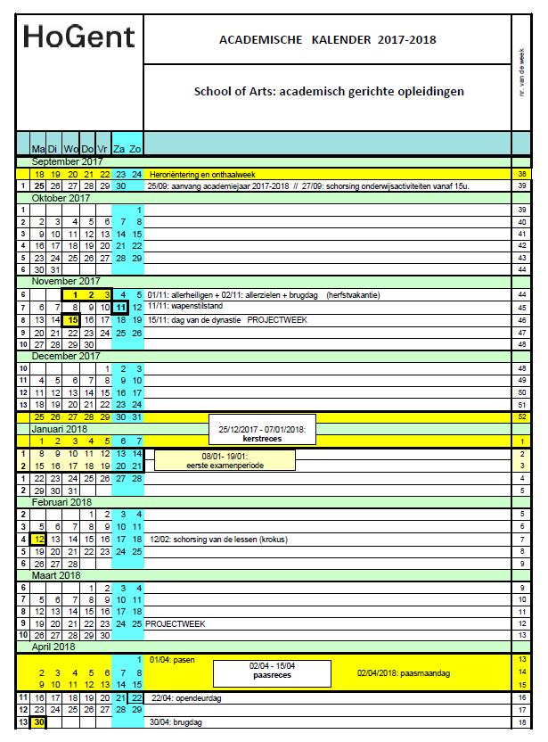 IX. Bijlagen Bijlage 1 Academische kalender professioneel en academisch gerichte