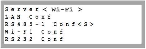 7 Scroll naar beneden en selecteer de Wi-Fi Conf optie door op OK te drukken. Als Wi-Fi Conf <N/A> verschijnt, dan is de wifi module niet goed geinstalleerd.