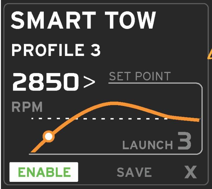 Als u X selecteert, wordt de Smart Tow-optie afgesloten.