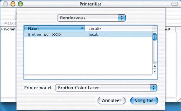 Macintosh Netwerk Voer in het veld Display Naam een naam van maximaal 15 tekens in voor uw Macintosh en klik op OK. Ga naar stap 7.