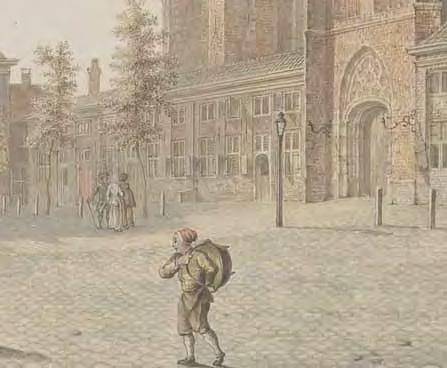 De westgevel van de Pieterskerk aan het Pieterskerkhof, 1782, detail aquarel H.P. Schouten [RAL PV21893.1a].