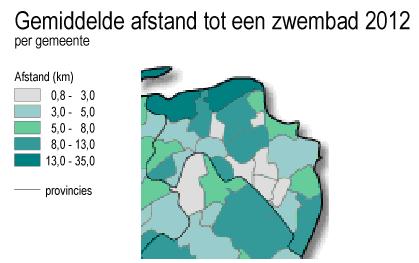 Menterwolde moeten een afstand van 2-3 kilometer overbruggen, terwijl zwembaden voor de inwoners van Veendam en Stadskanaal in de nabijheid liggen. Zij hoeven minder dan 2 kilometer te reizen.