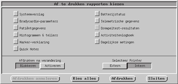 ELEKTROGRAMMEN (EGM S) / EVENT-MARKERS / RAPPORTEN EEN AFGEDRUKT RAPPORT VERKRIJGEN 8-9 3. Kies de Externe printer in het venster Af te drukken rapporten.