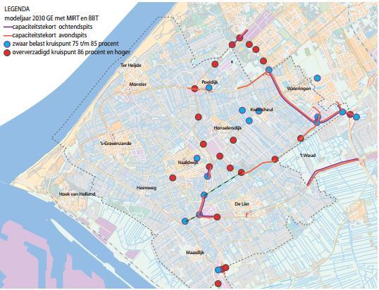 Figuur 2-2: Verwachte capaciteitstekorten infrastructuur gemeente Westland Conclusie Goede bereikbaarheid is een van de speerpunten in de structuurvisie van de gemeente Westland.