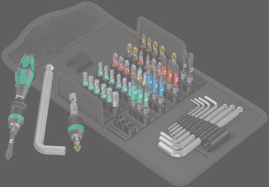 kwetsbare oppervlakten worden gelegd. Laag gewicht en gering volume en daardoor makkelijk mee te nemen. Compacte gereedschapsset met 52 schroefgereedschappen.