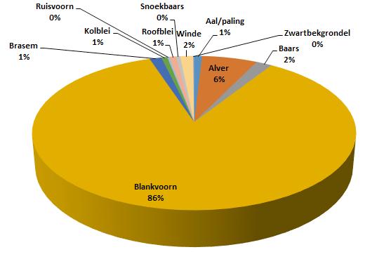 Tabel 24 Najaarsvangsten stroomafwaarts (van Merwedekanaal naar Lek) grote sluis Vianen Visgilde Vissoort Totaal aantal (n) 0+ >0+-15 16-25 26-40 >-41 Eurytoop aal 4 - - - - 4 alver 12 3 9 - - -