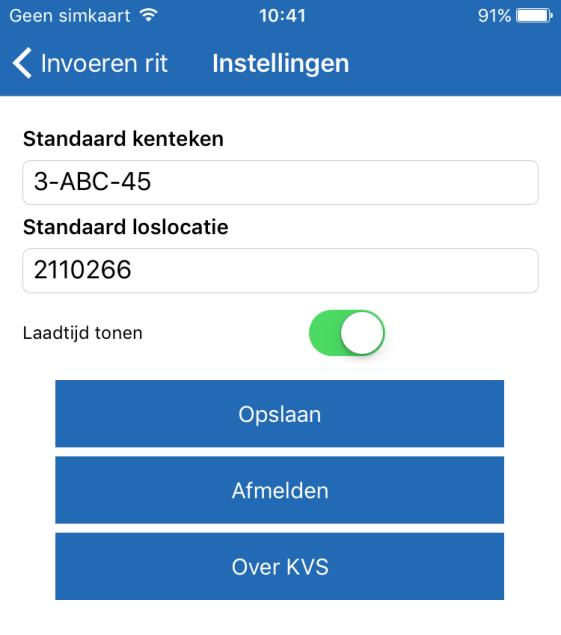 Instellingen U kunt de instellingen van de app wijzigen door in de kop van het scherm te klikken op de 3 puntjes.