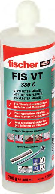 Chemisch systeem FIS VT Overzicht FIS VT 380 C Kijk voor ankerstangen op pagina 17 of www.fischer.
