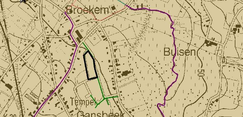 Hoofdstuk 2 Bodemkundige aspecten 2 2.1. Fysiografie 2.1.1 Lokale topografie en hydrografie (fig. 4) Het onderzoeksgebied is gelegen op een hoogte van 50 m TAW 3.