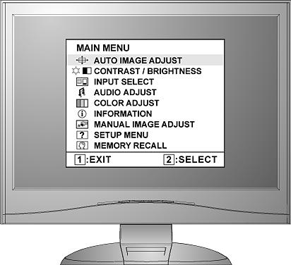 Het beeld op het scherm aanpassen Gebruik de knoppen op het bedieningspaneel vooraan om de OSD-bedieningselementen op het scherm weer te geven en aan te passen.
