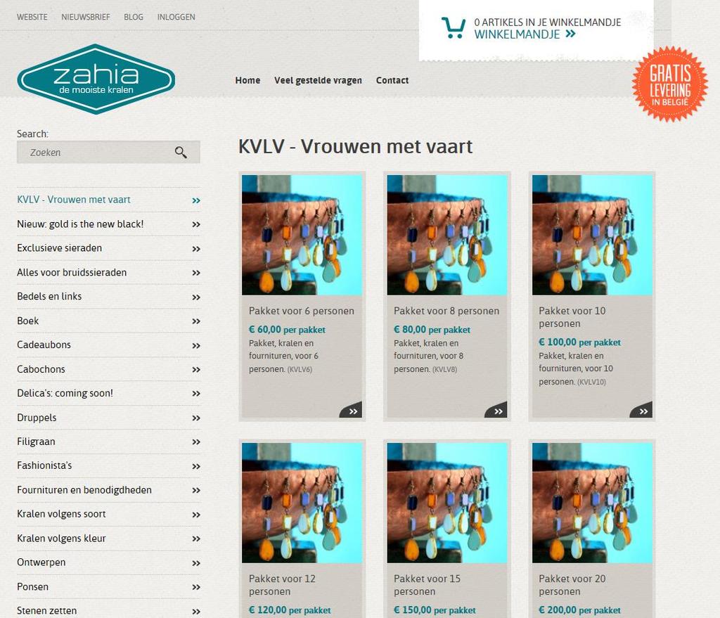 HOE BESTEL JE HET MATERIAALPAKKET? Ga naar de webshop van Zahia http://webshop.zahia.be Open KVLV, Vrouwen met vaart in het linkerzijpaneel. De verschillende mogelijkheden verschijnen op het scherm.