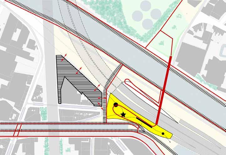 Concept 4 Ruimtelijke inpassing Aan de zijde van het Albertkanaal moet de ruimte-inname voor de aanloophelling beperkt worden.