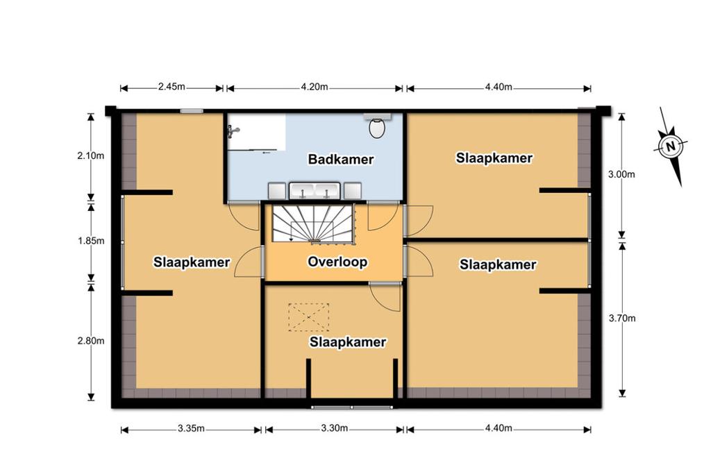 Plattegrond: 1e verdieping 2D Plattegrond: 1e verdieping 3D