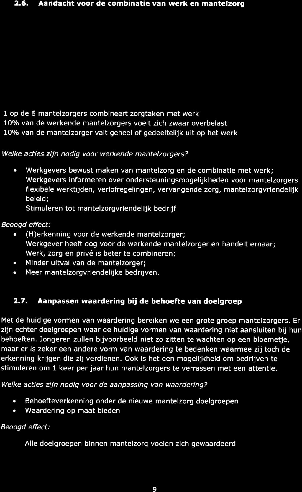 2.6. Andcht vr de cmbintie vn werk en mntelzrg De werkende mntelzrger heeft het extr zwr. Hij/zij met werk cmbineren met de zrg vr een nste. Ok drgt hij/zij vk ng zrg vr het eigen gezin.