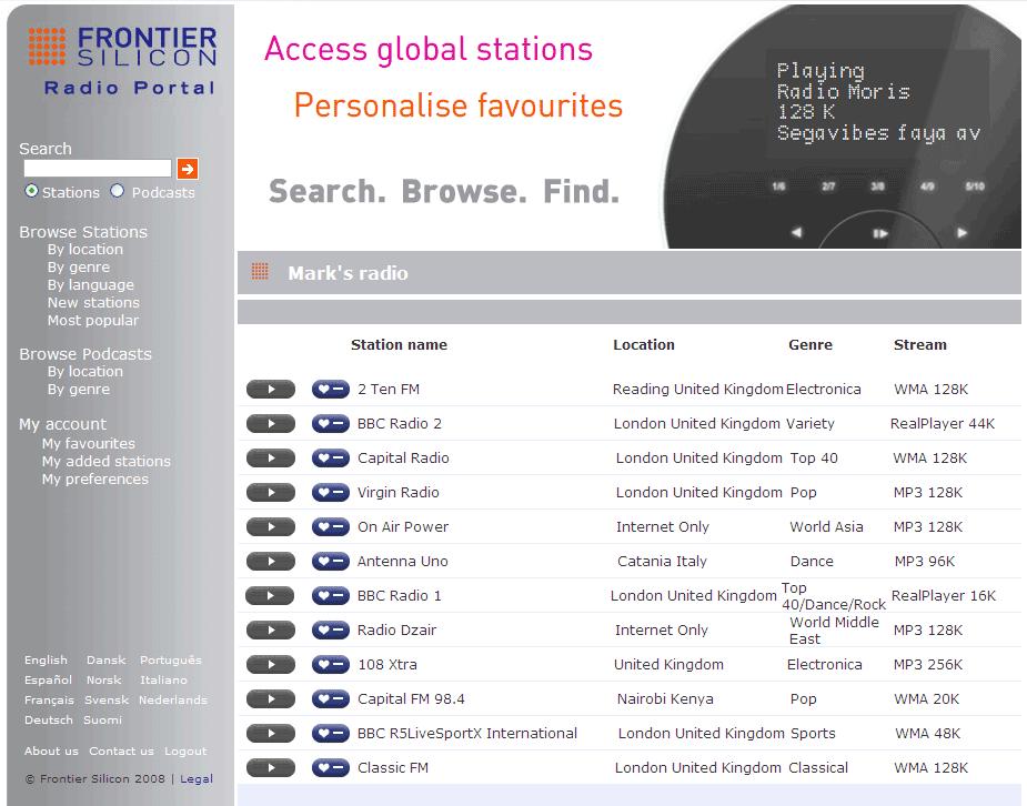 4. Portal registratie Internet Radio De Argon Stream1M maakt gebruik van de Frontier Silicon portal website waarmee