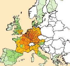 22 Vergelijking van toplocaties voor Europese distributie en logistiek 2006 BEREIKBAARHEIDSINDICES IN 2016 FIGUUR 5 0 < 25 25 < 50 50 < 75 75 < 100 100 < 125 125 < 150 150 < 175 175 < 200 200 <.