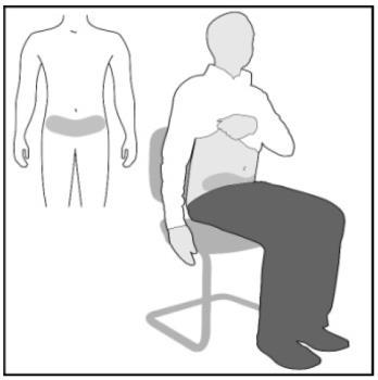 Kies een plaats in het onderbuikgebied, ten minste 5 cm onder de navel (zie figuur A). Figuur A Wissel de injecties af tussen de linkerkant en de rechterkant van de onderbuik.