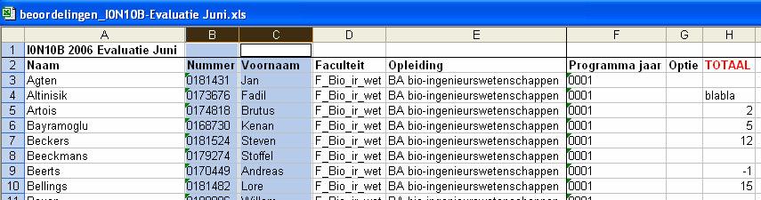 overzicht van de studenten die niet opgeladen