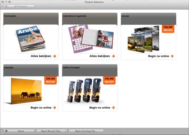 Maak een keuze voor het product Het volgende scherm is het productkeuze scherm. Klik op één van de zichtbare groepen.