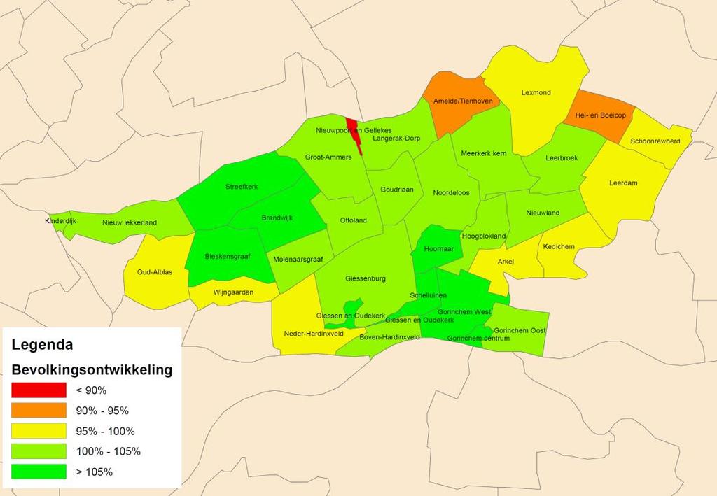 Bijlagen 1: Alblasserwaard-Vijfheerenlanden: ontwikkeling van het inwonertal per kern, periode 2003-2008 Bron: CBS, bewerking Companen 2 Huidige leeftijdsverdeling per gemeente, 2012 40% 0-15 35%