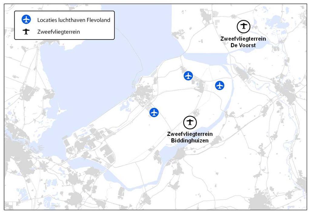 Figuur 4.7 Ligging zweefvliegvelden Defensie Ten oosten van de TMA Schiphol is overwegend militair luchtruim gelegen.