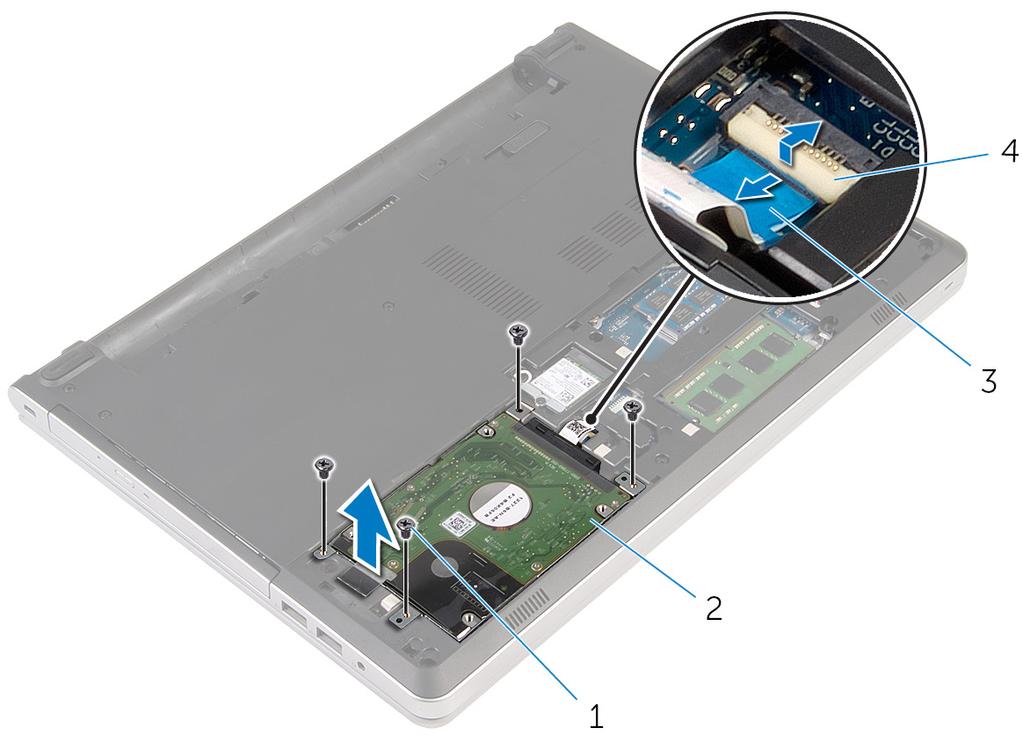 3 Til de harde schijf uit de onderzijde van de computer.