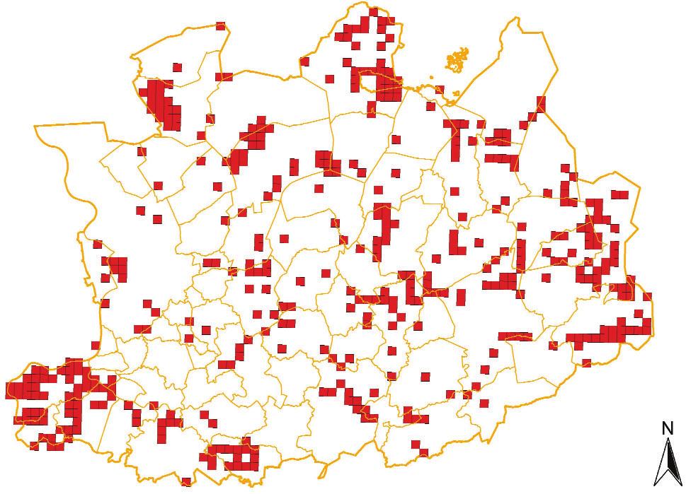 54 Figuur : Ruimtelijke spreiding van de x km-utm-hokken waarvan uit de periode 990-2000 libellenwaarnemingen bekend zijn 3.