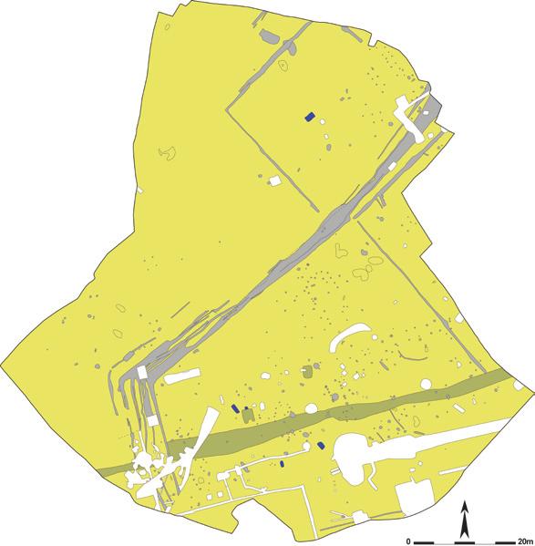 Sint-Denijs-Westrem - Kortrijksesteenweg Zone 4 - Fase 2 Archeologische opgraving 11 Figuur 3: Alle sporen van fase 1 en 2 van het onderzoek In de westelijke uithoek van het terrein werd in een zwaar