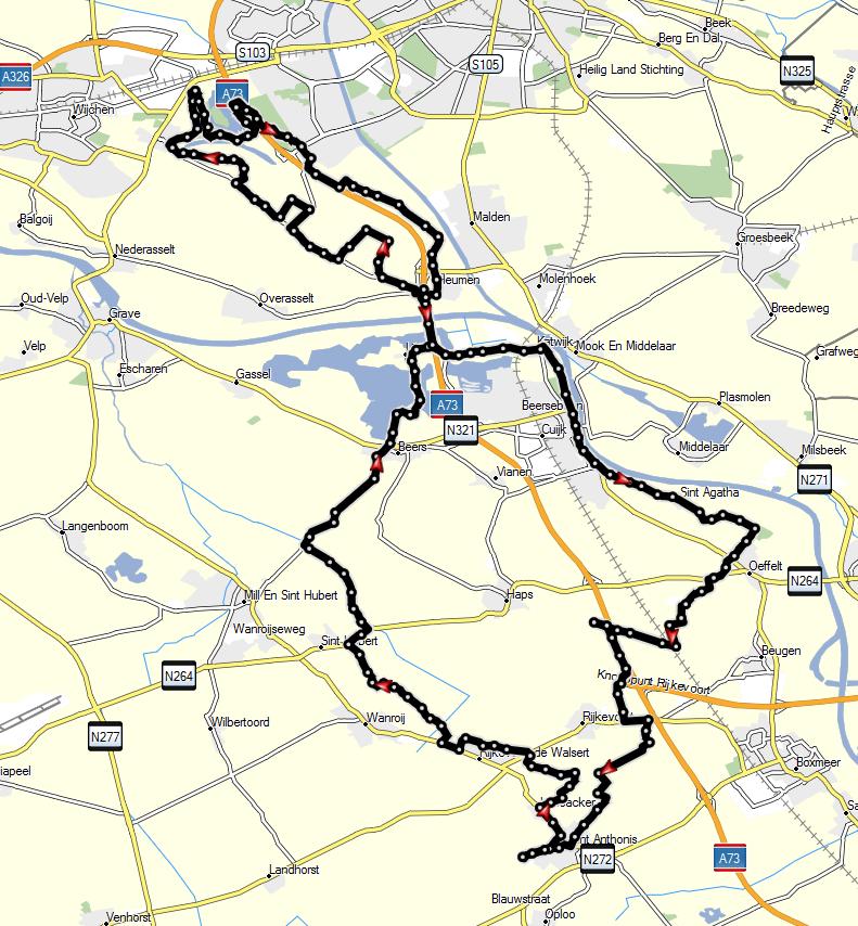 Route 36 A+B 75 km Wijchen St Anthonis-Ledeacker-Rijkevoort-Wanroy-St