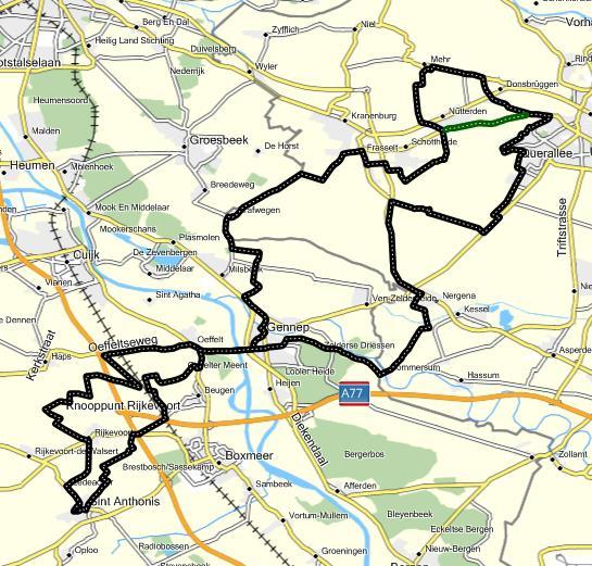 Route 22 B - 90 km Kleef A - 82 km St Anthonis-Rijkevoort-Beugen-Oeffelt-Gennep-Hommersum-Kessel A Groep: RD Nimwegerstrasse