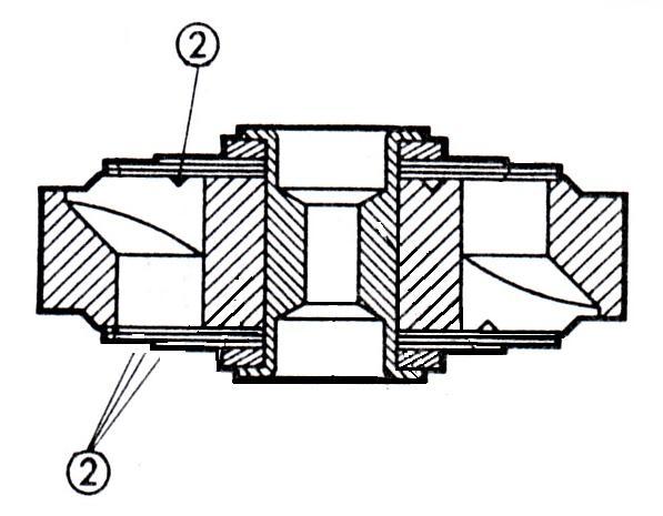 gesloten. Fig. 9 laat de samenstelling zien van een achterveerpoot met veerbol. De schokdemper is apart getekend (rechts).