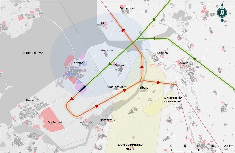 MER routevariant B+ (baan 23) Vliegtuigen niet op de zelfde hoogte 6000 ft 6000 ft Vollenhoven NP Weerribben 3000 ft Genemuiden Hasselt Dalfsen Aanvliegen 5000 voet 6000 ft 6000 ft 3000