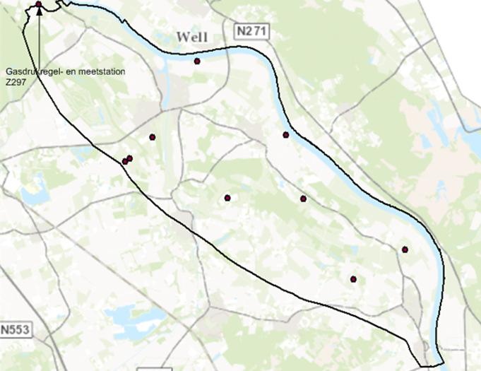 i g h e en f d c b a Figuur 5: Ligging propaantanks (> 3m 3 studiegebied en < 13m 3 ) en gasdrukregel- en meetstation t.o.v. 1. Inrichting Jewagas B.V.