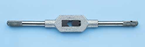 Verstelbaar wringijzer DIN 84 Voor tappen met aansluitvierkant volgens DIN 0 en volgens DIN ISO/R 237. Grootte Lengte Voor Voor metr. Verp. per 4-knt.