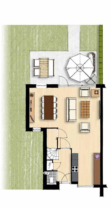 type N1-N2 O1-O2 Hoekwoning drie-onder-één-kap en vier-onder-één-kap Bouwnummers 207, 209 (N) en 210 (O) Basiswoning is voorzien van: Vrije keuze van de entree positie aan de voorkant of zijgevel