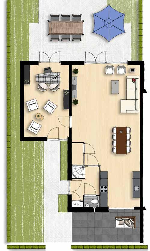 type M1 Verandawoning (hoek) Bouwnummers 203-204 Basiswoning is voorzien van: Vrije keuze van de entree