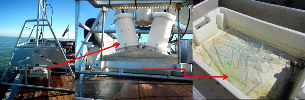 3.9 Stereocamera De zogenaamde stereocamera (figuur 13) is getest, omdat dit apparaat onverstoorde beelden geeft van microstructuren en een deel van de epibenthos op de bodem.