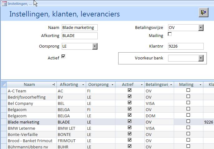 2.4 Instellingen, leveranciers, klanten In dit kader geef je de naam van de financiële