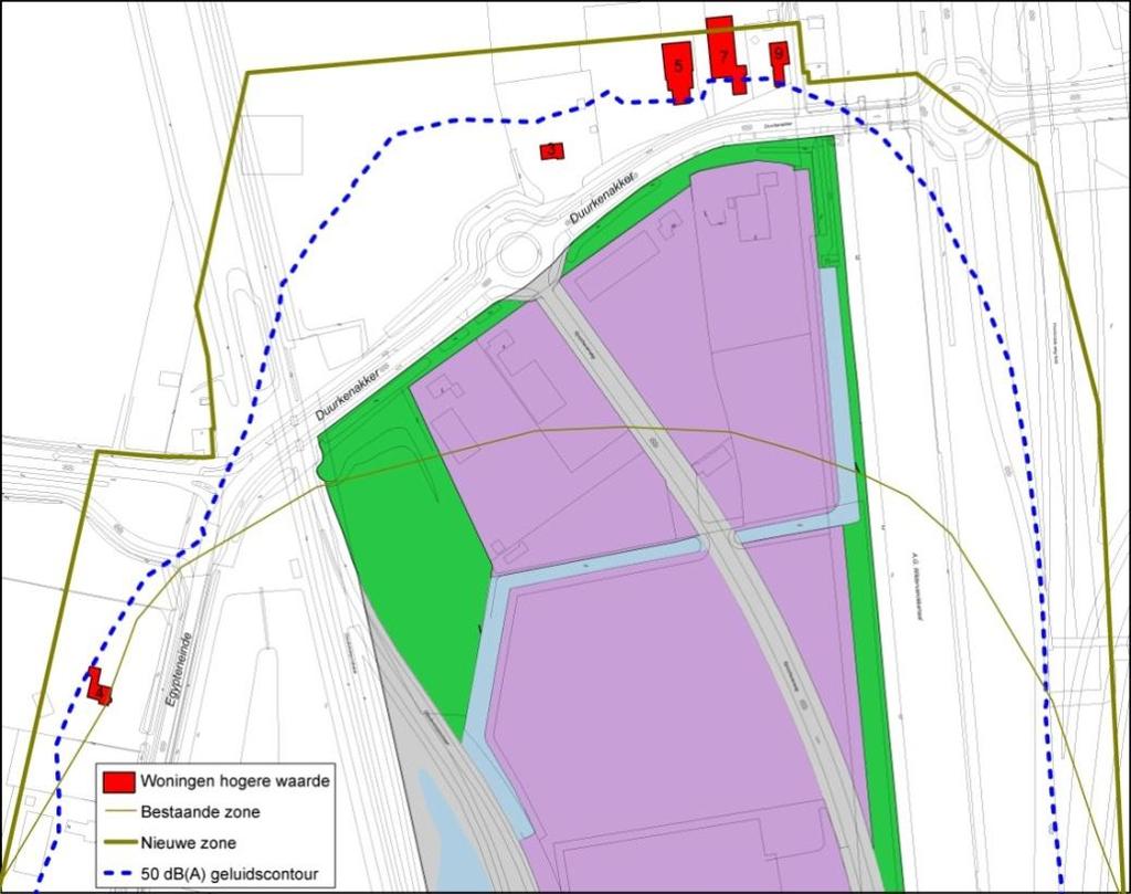 bedrijventerrein is een geluidzone voorgesteld die groter is dan de berekende geluidcontour.