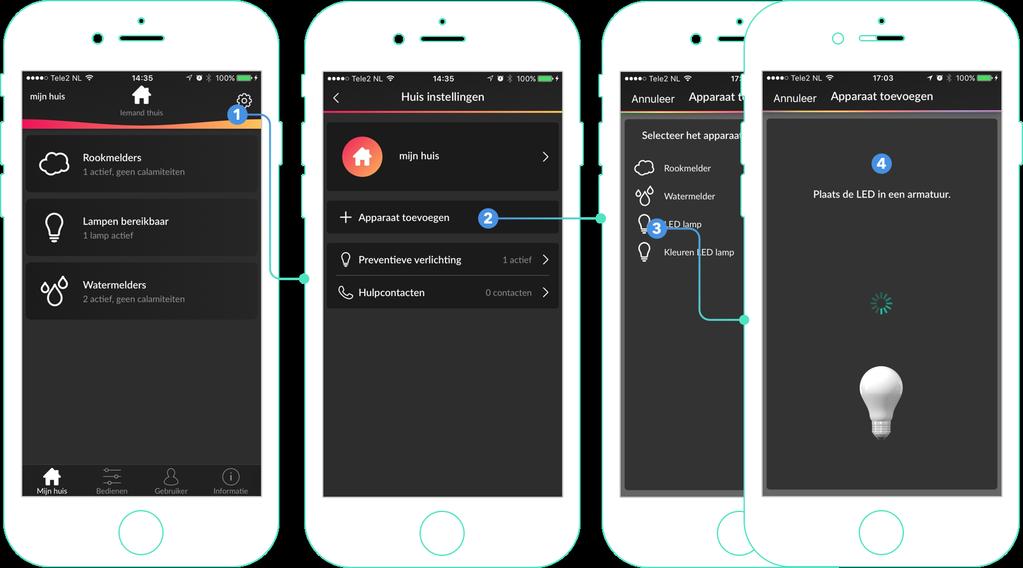Hoe voeg ik nieuwe apparaten toe? Je kan nieuwe apparaten toevoegen in het huis instellingen menu. 1.